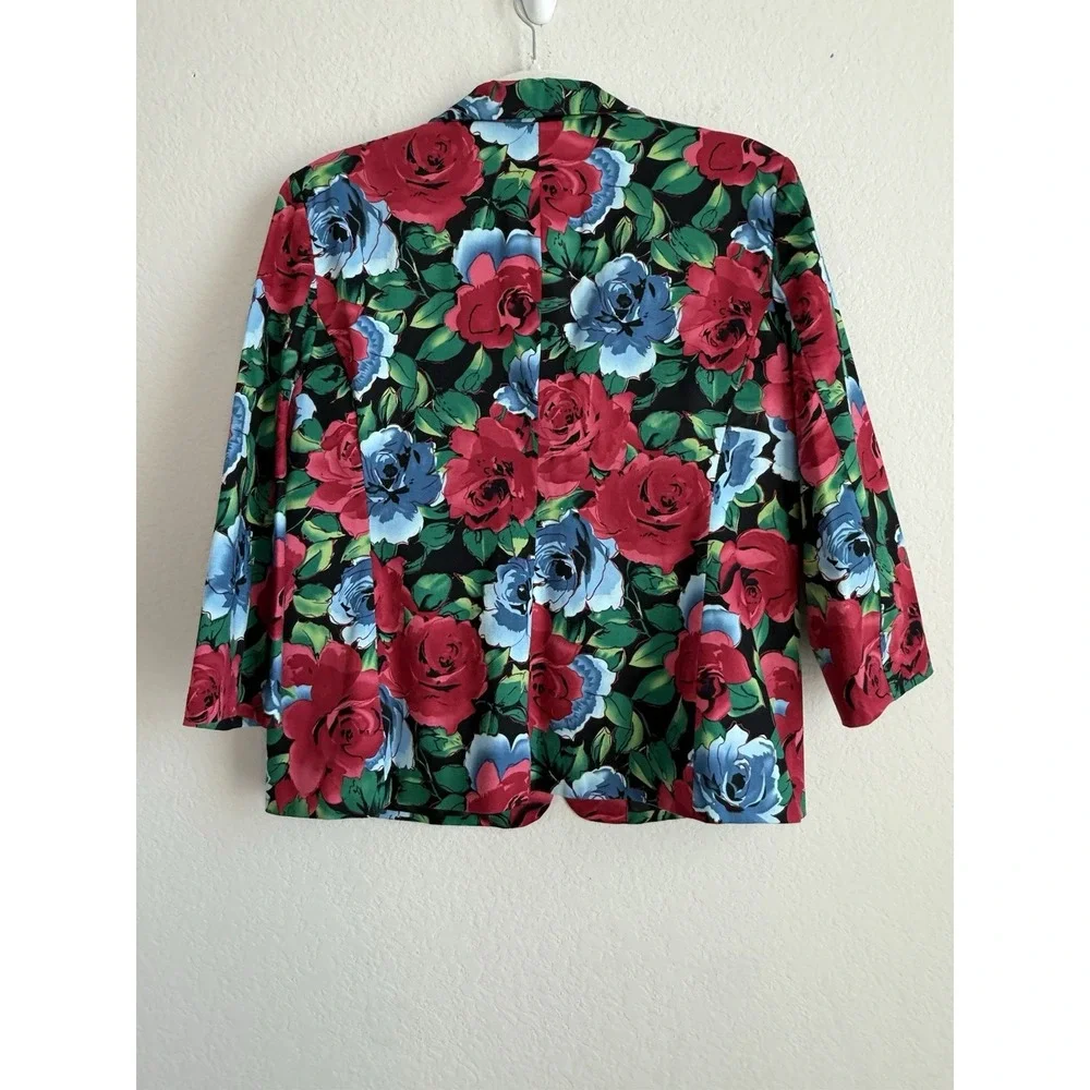 Elementz Roses Blazer‎ Jacket Flowers Vibrant Cottagecore Academia Womens Large